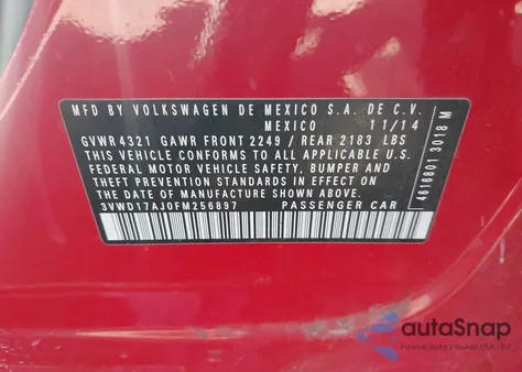 2015 Volkswagen Jetta 1.8T Se from USA, damaged, VIN 3VWD17AJ0FM256897